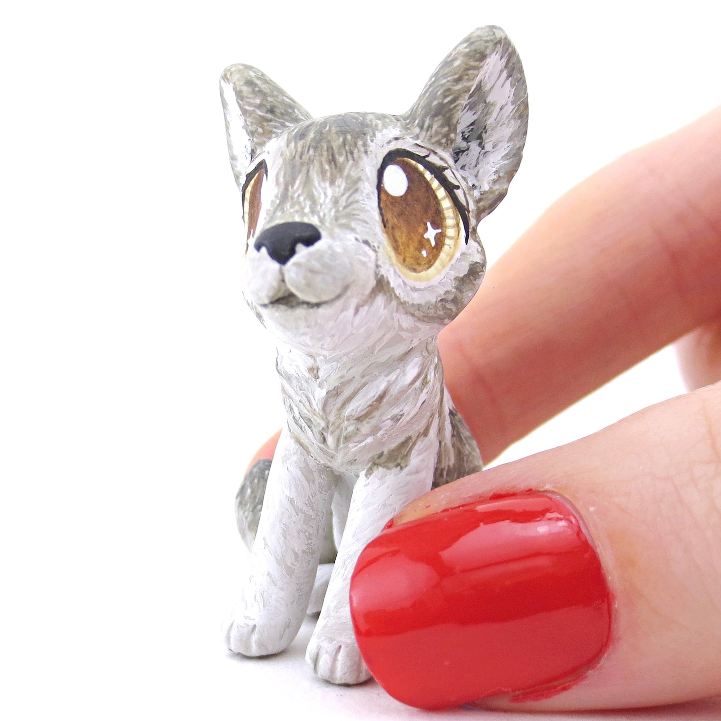 Grey Wolf Figurine - Polymer Clay Christmas Animals