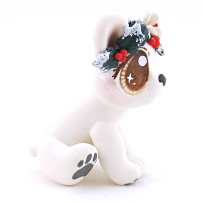 Baby Polar Bear with Winter Flower Crown Figurine - Polymer Clay Christmas Animals