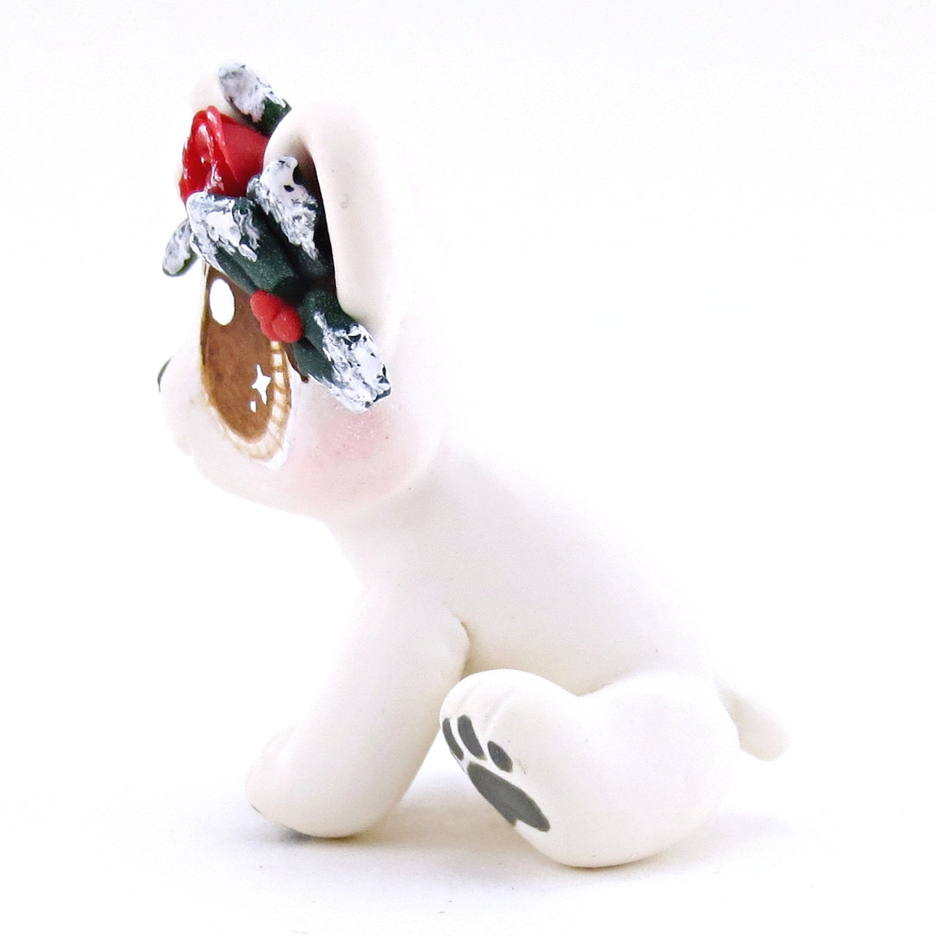 Baby Polar Bear with Winter Flower Crown Figurine - Polymer Clay Christmas Animals