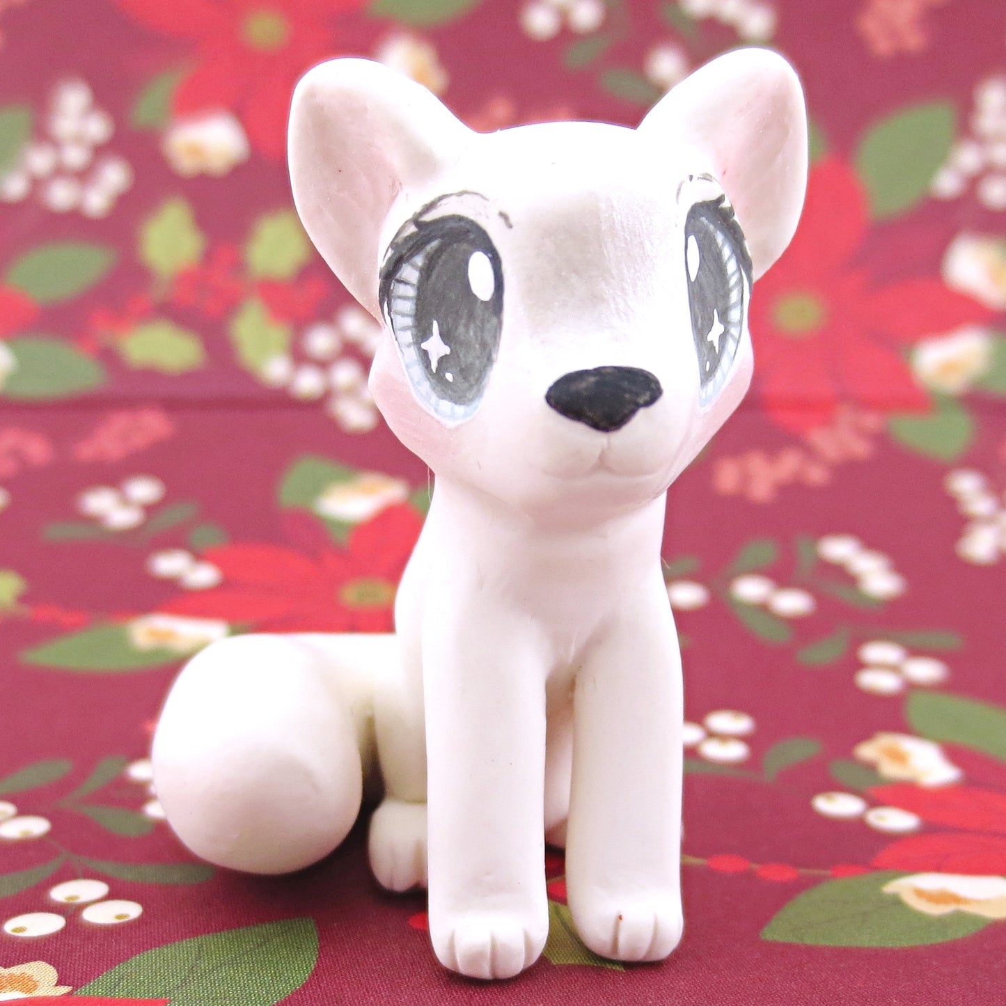 Arctic Fox Figurine - Polymer Clay Christmas Animals