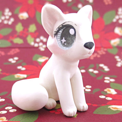 Arctic Fox Figurine - Polymer Clay Christmas Animals