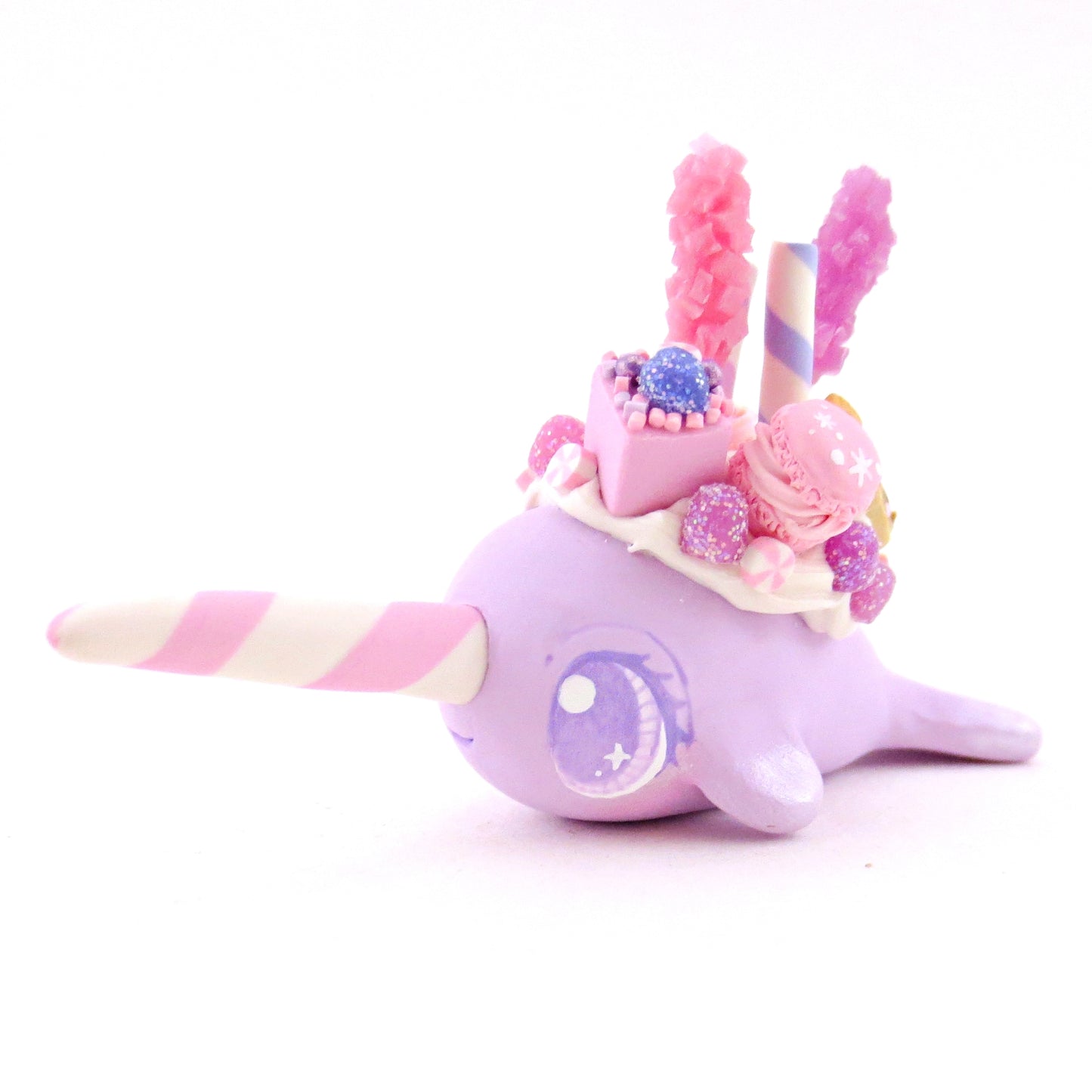 Sugar Plum Purple Dessert Narwhal Figurine - Polymer Clay Christmas Animals