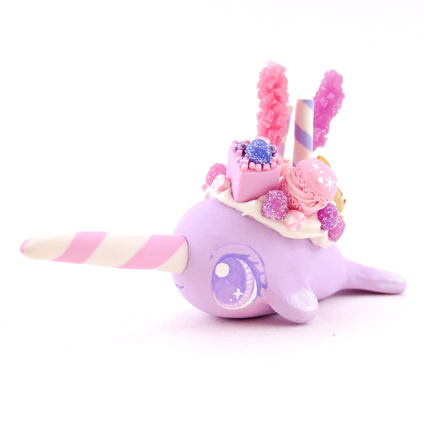 Sugar Plum Purple Dessert Narwhal Figurine - Polymer Clay Christmas Animals