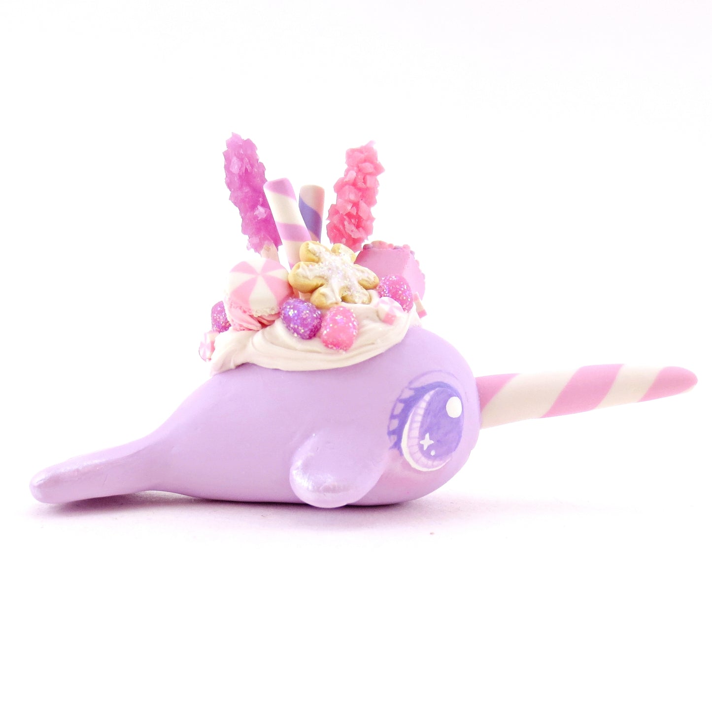 Sugar Plum Purple Dessert Narwhal Figurine - Polymer Clay Christmas Animals