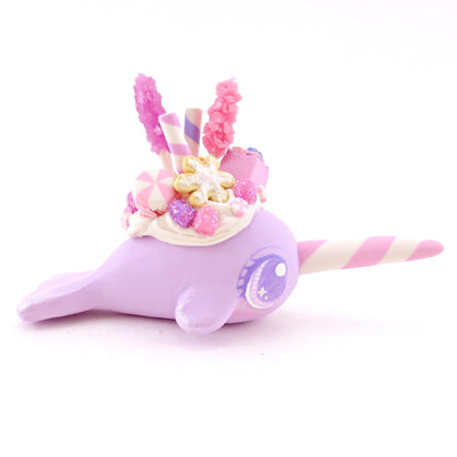 Sugar Plum Purple Dessert Narwhal Figurine - Polymer Clay Christmas Animals