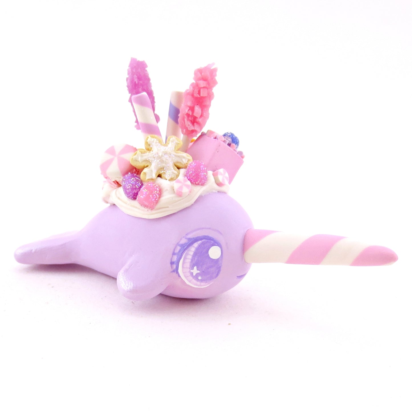 Sugar Plum Purple Dessert Narwhal Figurine - Polymer Clay Christmas Animals