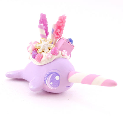 Sugar Plum Purple Dessert Narwhal Figurine - Polymer Clay Christmas Animals