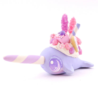 Sugar Plum Blue-Purple Dessert Narwhal Figurine - Polymer Clay Christmas Animals