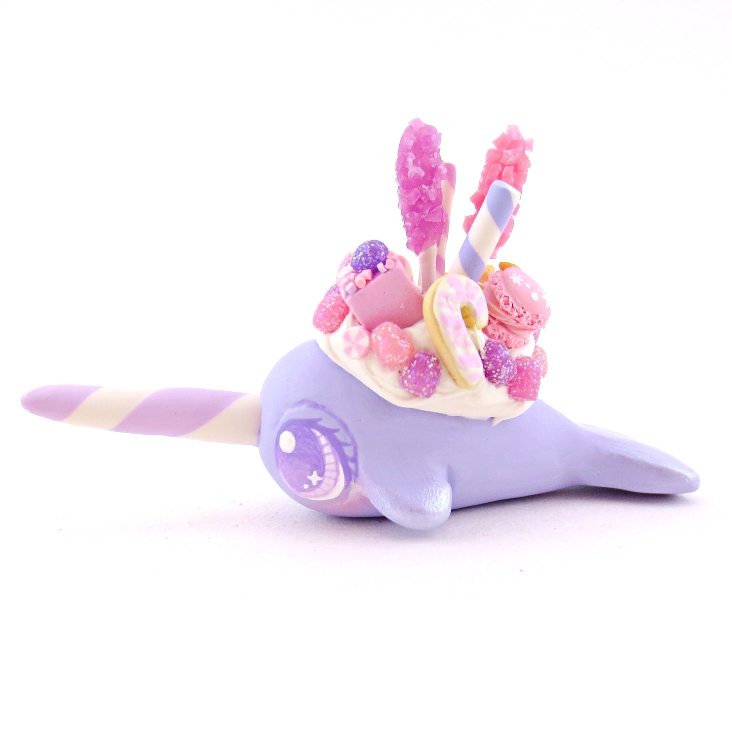 Sugar Plum Blue-Purple Dessert Narwhal Figurine - Polymer Clay Christmas Animals