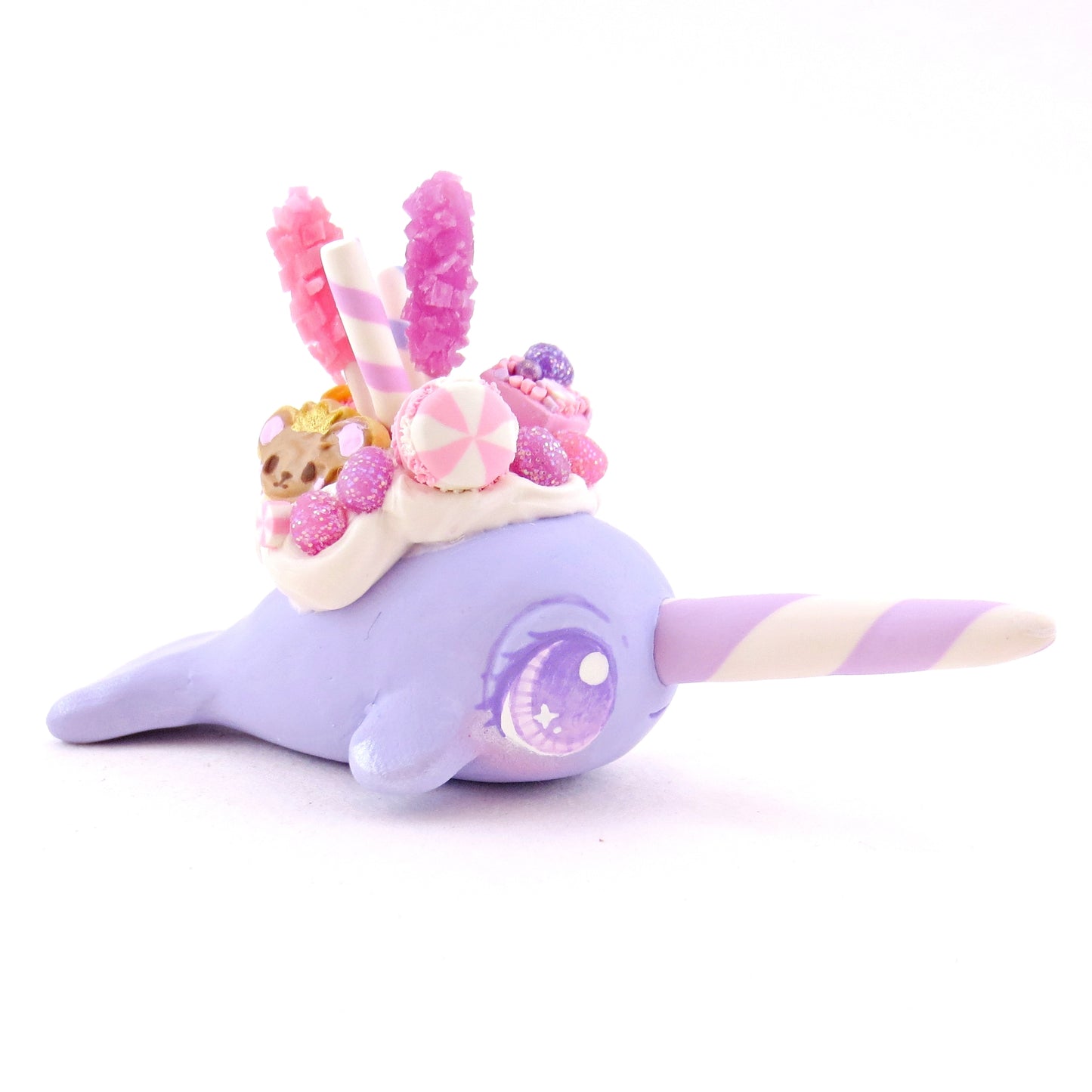 Sugar Plum Blue-Purple Dessert Narwhal Figurine - Polymer Clay Christmas Animals