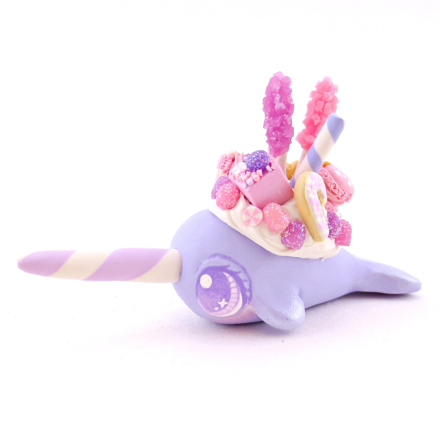 Sugar Plum Blue-Purple Dessert Narwhal Figurine - Polymer Clay Christmas Animals