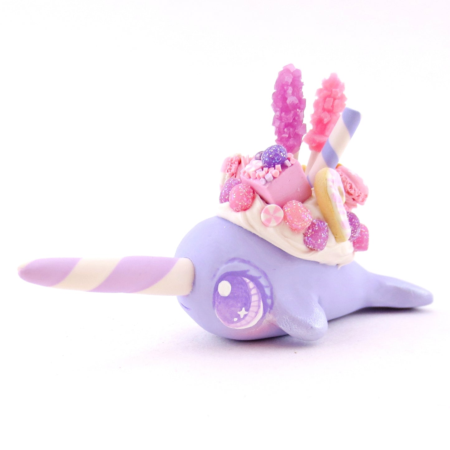 Sugar Plum Blue-Purple Dessert Narwhal Figurine - Polymer Clay Christmas Animals