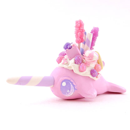 Sugar Plum Pink Dessert Narwhal Figurine - Polymer Clay Christmas Animals