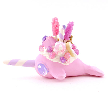 Sugar Plum Pink Dessert Narwhal Figurine - Polymer Clay Christmas Animals