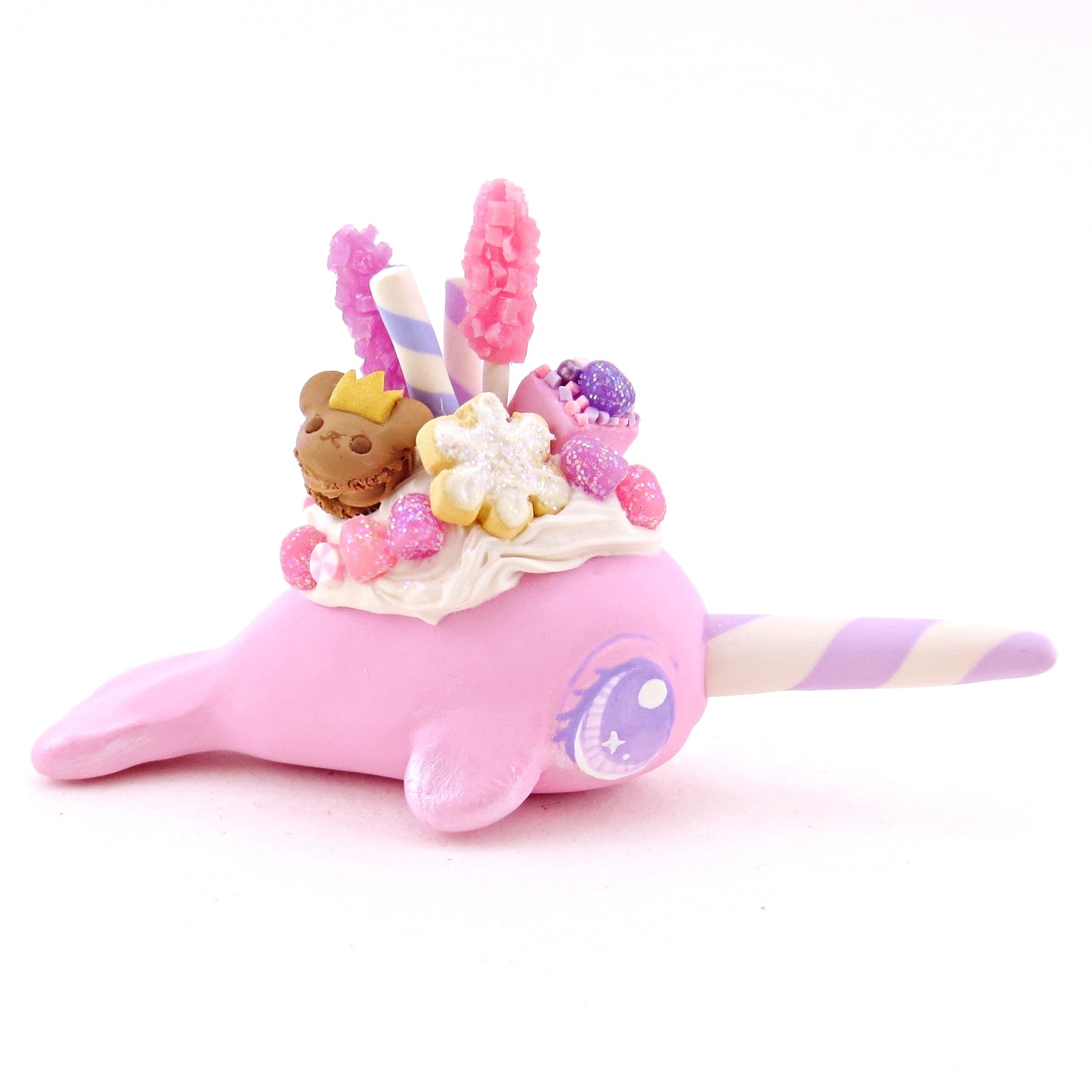 Sugar Plum Pink Dessert Narwhal Figurine - Polymer Clay Christmas Animals