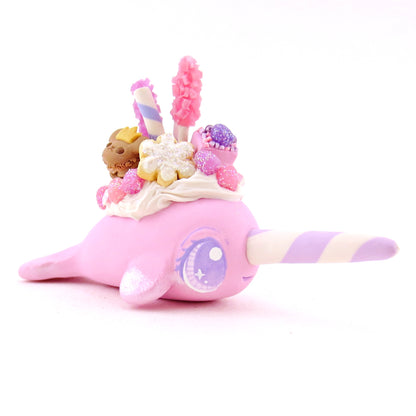 Sugar Plum Pink Dessert Narwhal Figurine - Polymer Clay Christmas Animals