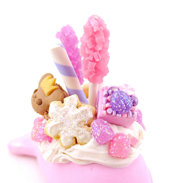 Sugar Plum Pink Dessert Narwhal Figurine - Polymer Clay Christmas Animals