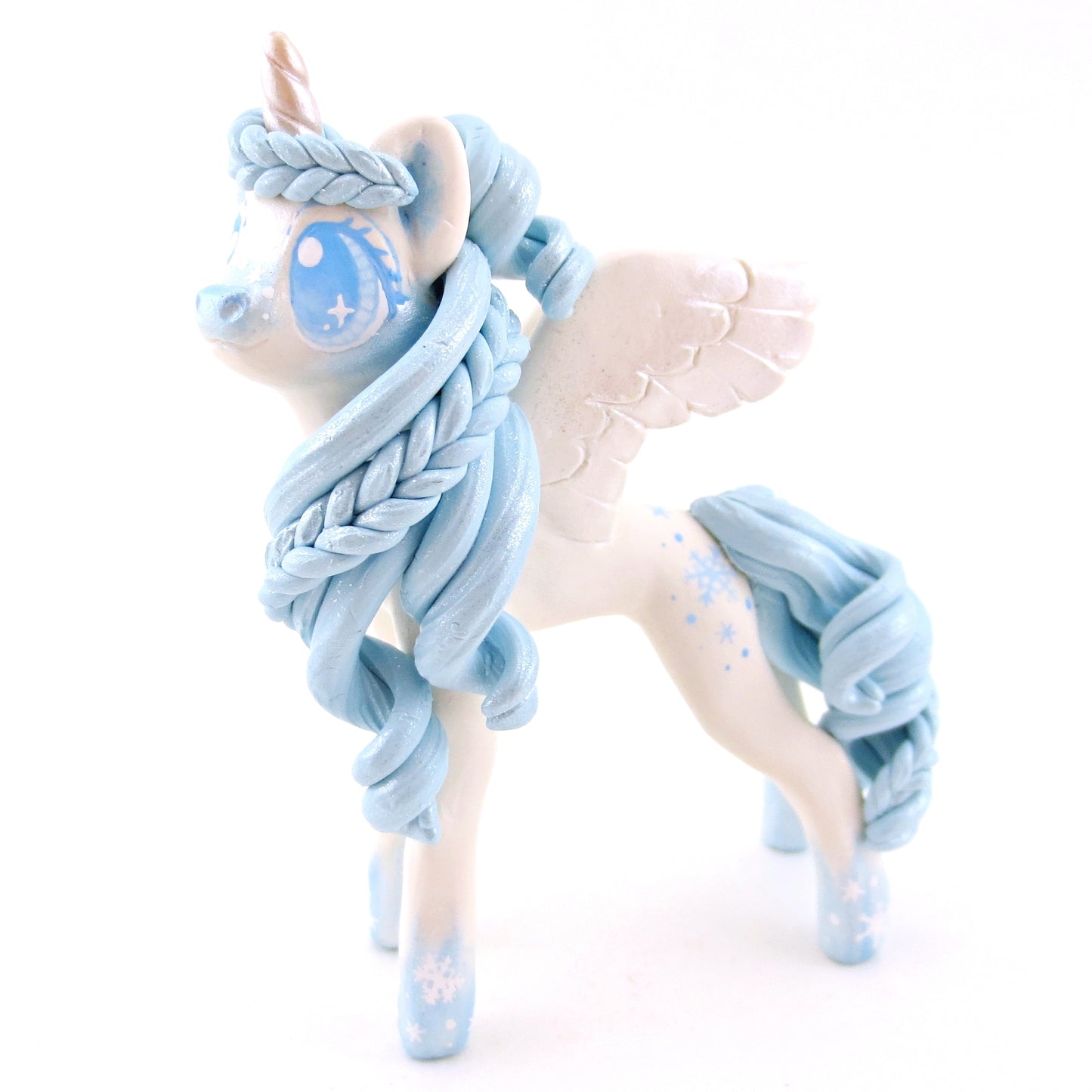 Icy Snowflake Unicorn Figurine - Polymer Clay Christmas Animals