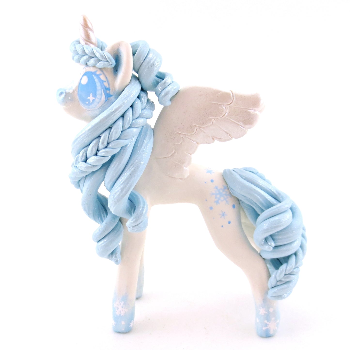 Icy Snowflake Unicorn Figurine - Polymer Clay Christmas Animals