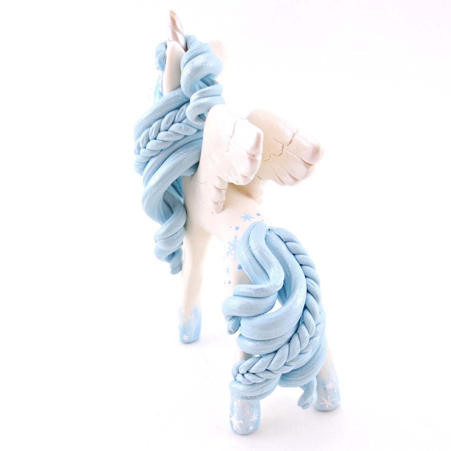 Icy Snowflake Unicorn Figurine - Polymer Clay Christmas Animals