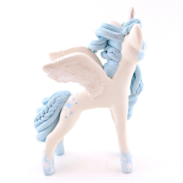 Icy Snowflake Unicorn Figurine - Polymer Clay Christmas Animals