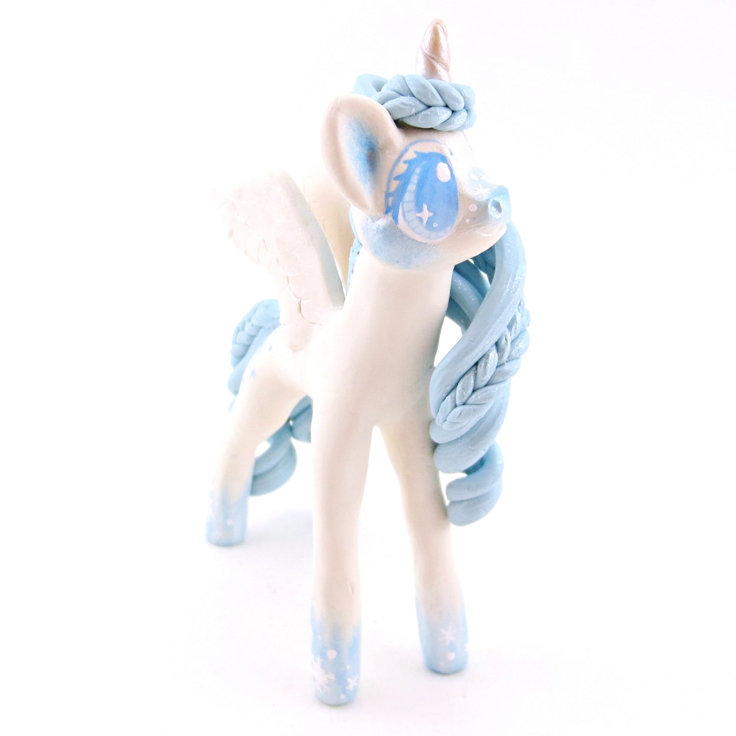 Icy Snowflake Unicorn Figurine - Polymer Clay Christmas Animals