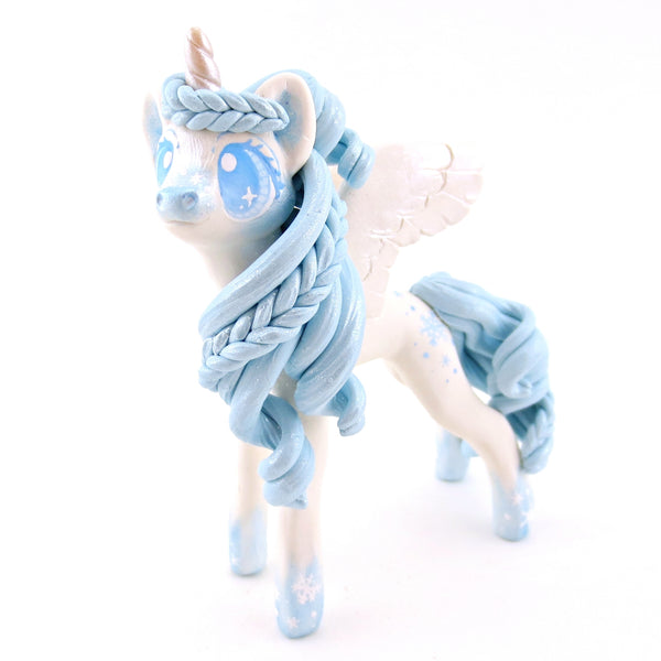 Icy Snowflake Unicorn Figurine - Polymer Clay Christmas Animals