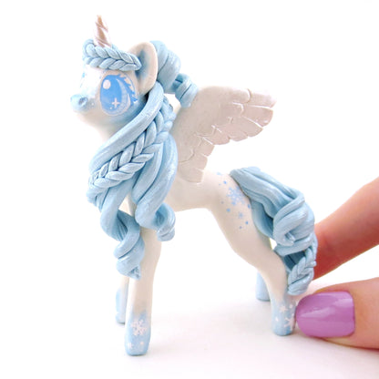 Icy Snowflake Unicorn Figurine - Polymer Clay Christmas Animals