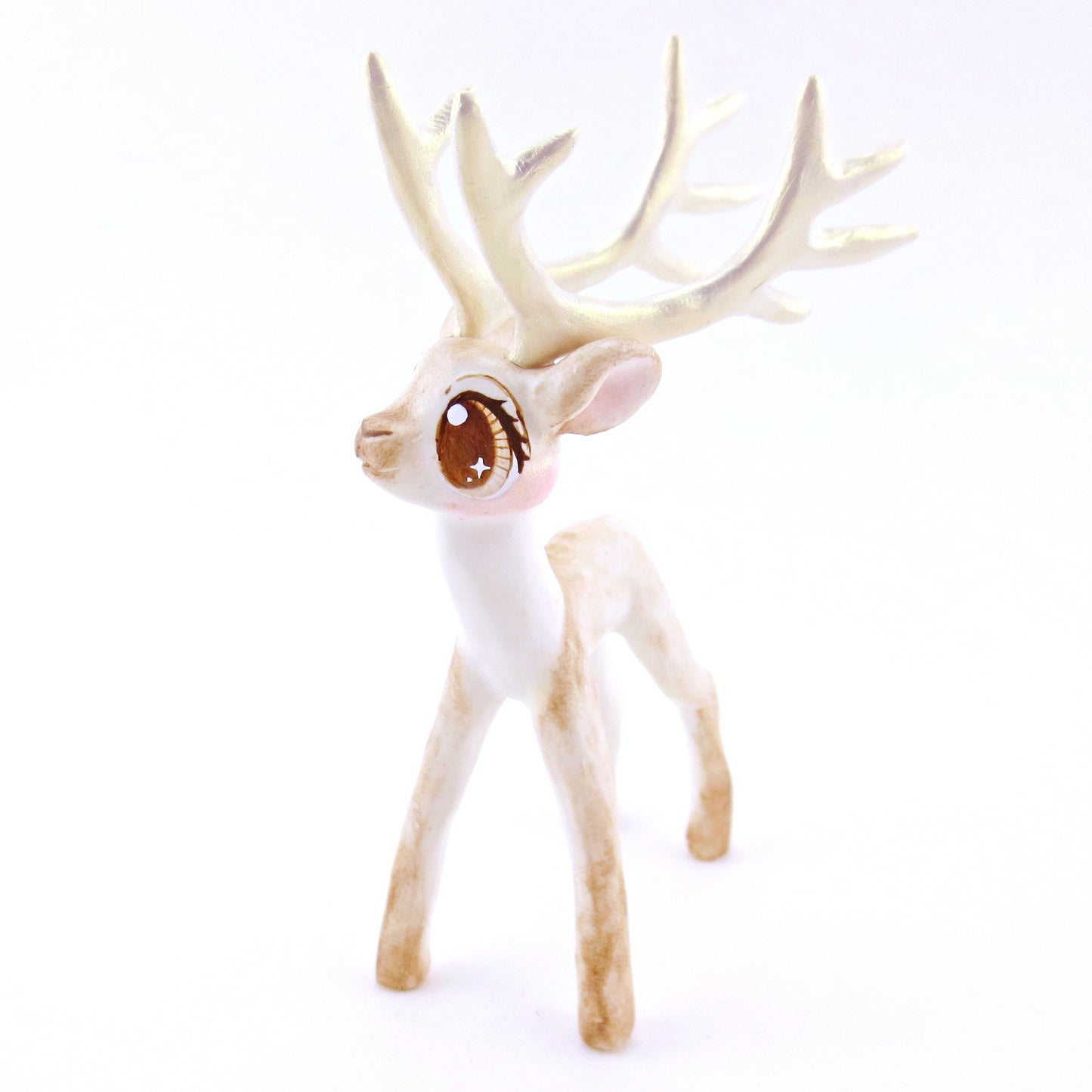 Cupid - Big-Antlered Reindeer Figurine - Polymer Clay Christmas Animals