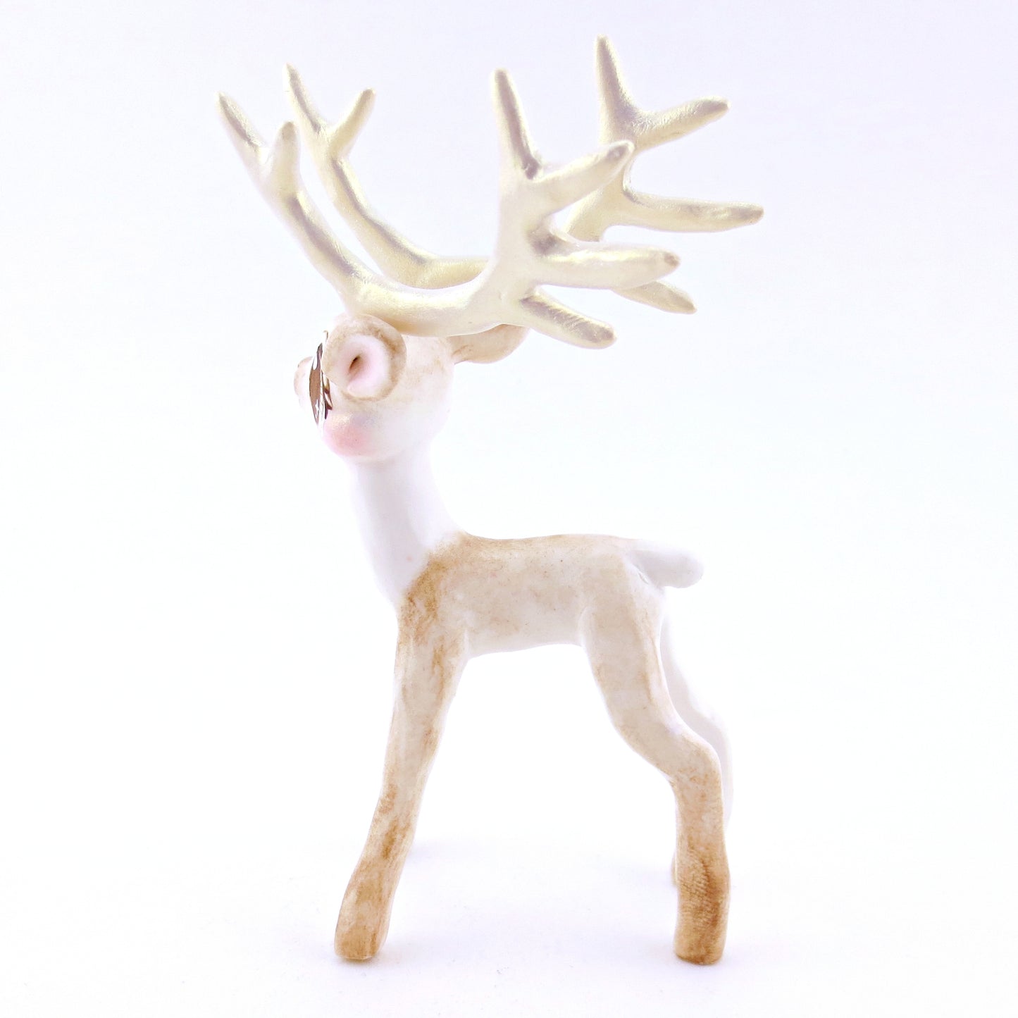 Cupid - Big-Antlered Reindeer Figurine - Polymer Clay Christmas Animals