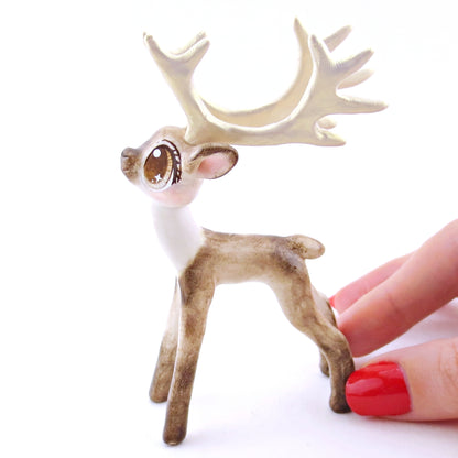 Dasher - Big-Antlered Reindeer Figurine - Polymer Clay Christmas Animals