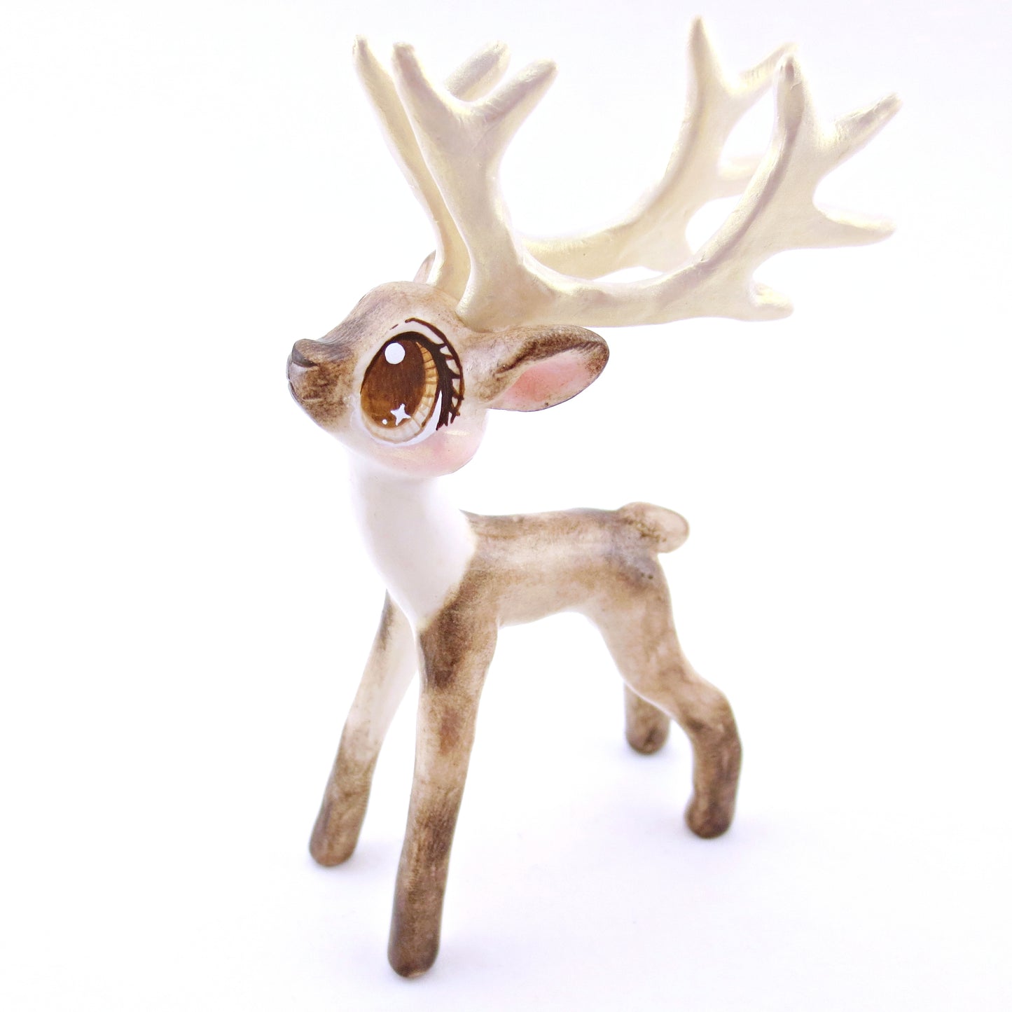 Dasher - Big-Antlered Reindeer Figurine - Polymer Clay Christmas Animals