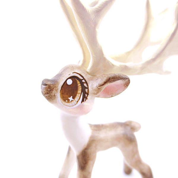 Dasher - Big-Antlered Reindeer Figurine - Polymer Clay Christmas Animals