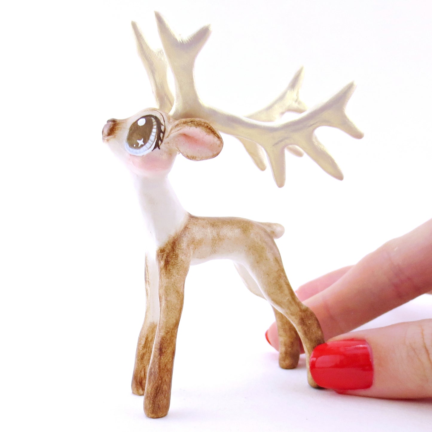 Comet - Big-Antlered Reindeer Figurine - Polymer Clay Christmas Animals