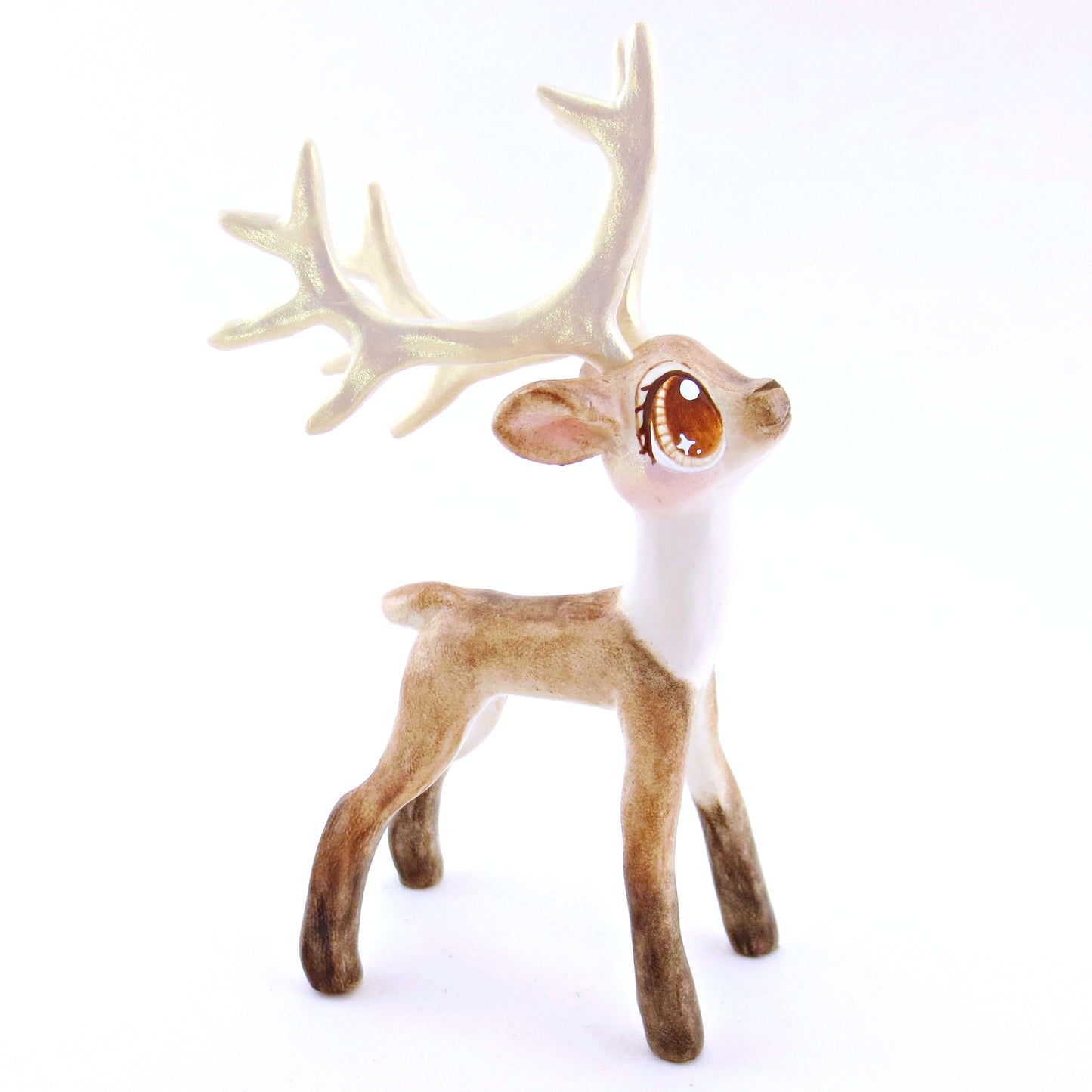 Prancer - Big-Antlered Reindeer Figurine - Polymer Clay Christmas Animals