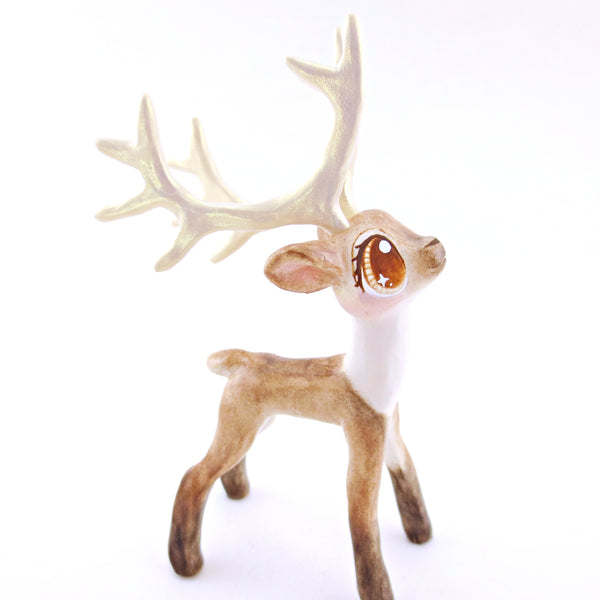 Prancer - Big-Antlered Reindeer Figurine - Polymer Clay Christmas Animals