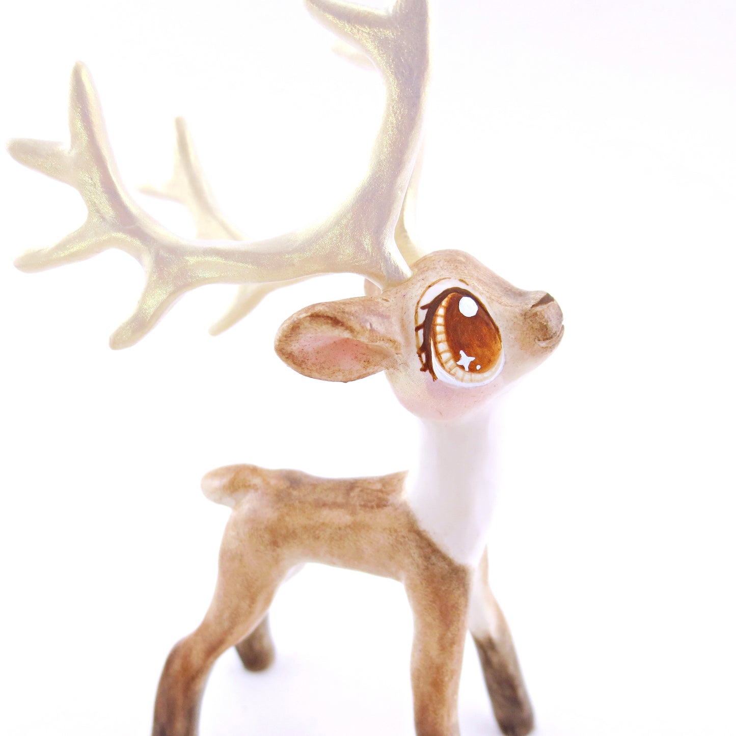 Prancer - Big-Antlered Reindeer Figurine - Polymer Clay Christmas Animals