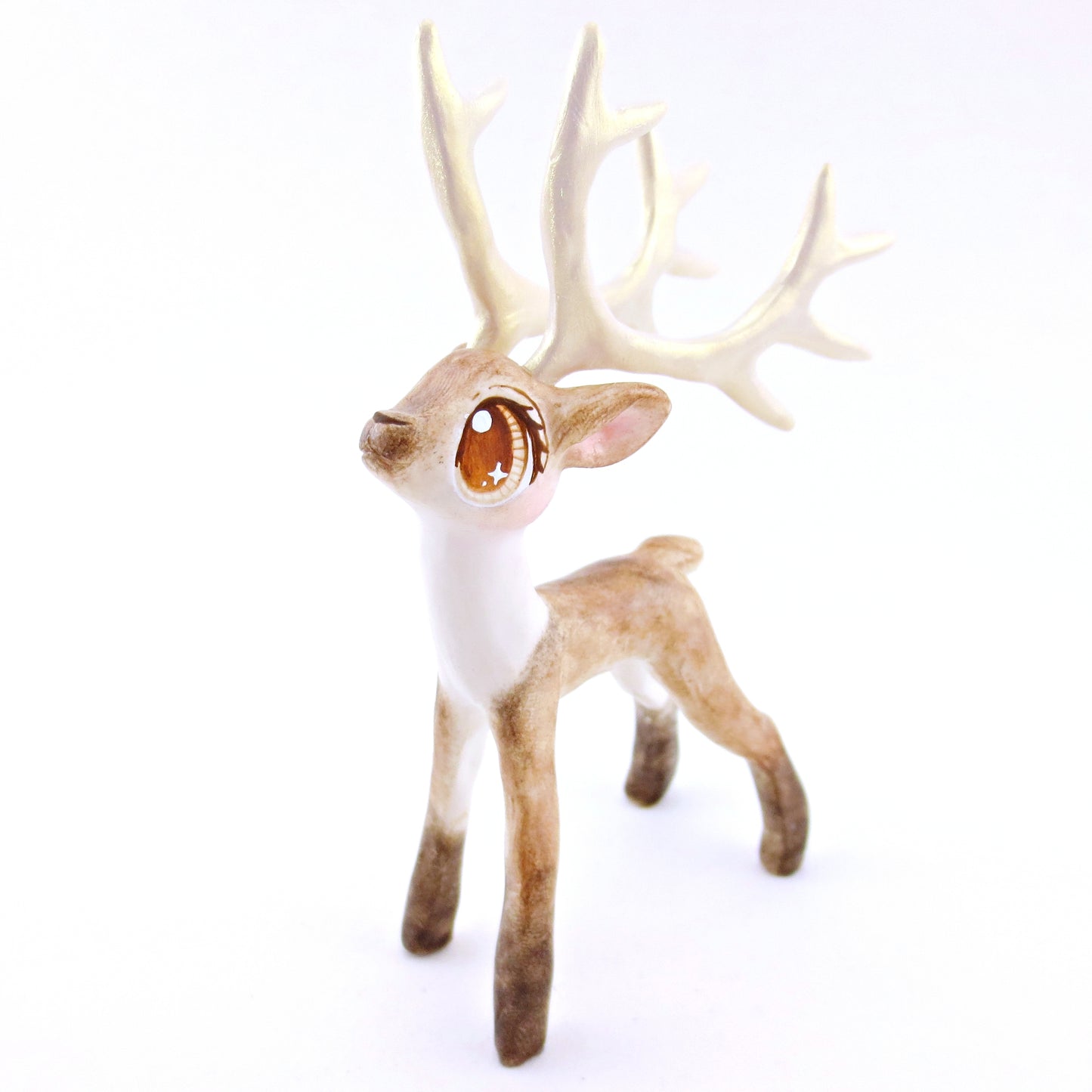 Prancer - Big-Antlered Reindeer Figurine - Polymer Clay Christmas Animals