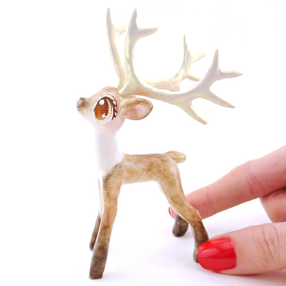 Prancer - Big-Antlered Reindeer Figurine - Polymer Clay Christmas Animals