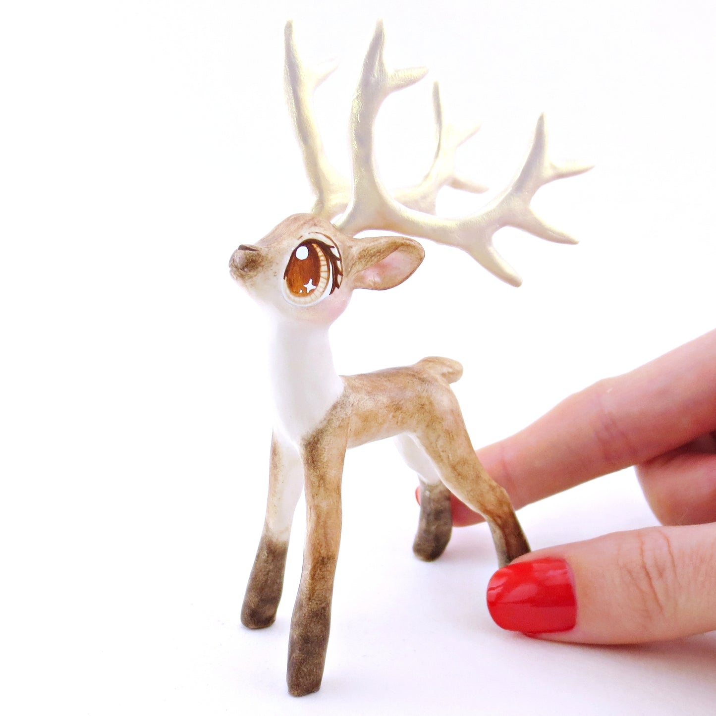 Prancer - Big-Antlered Reindeer Figurine - Polymer Clay Christmas Animals