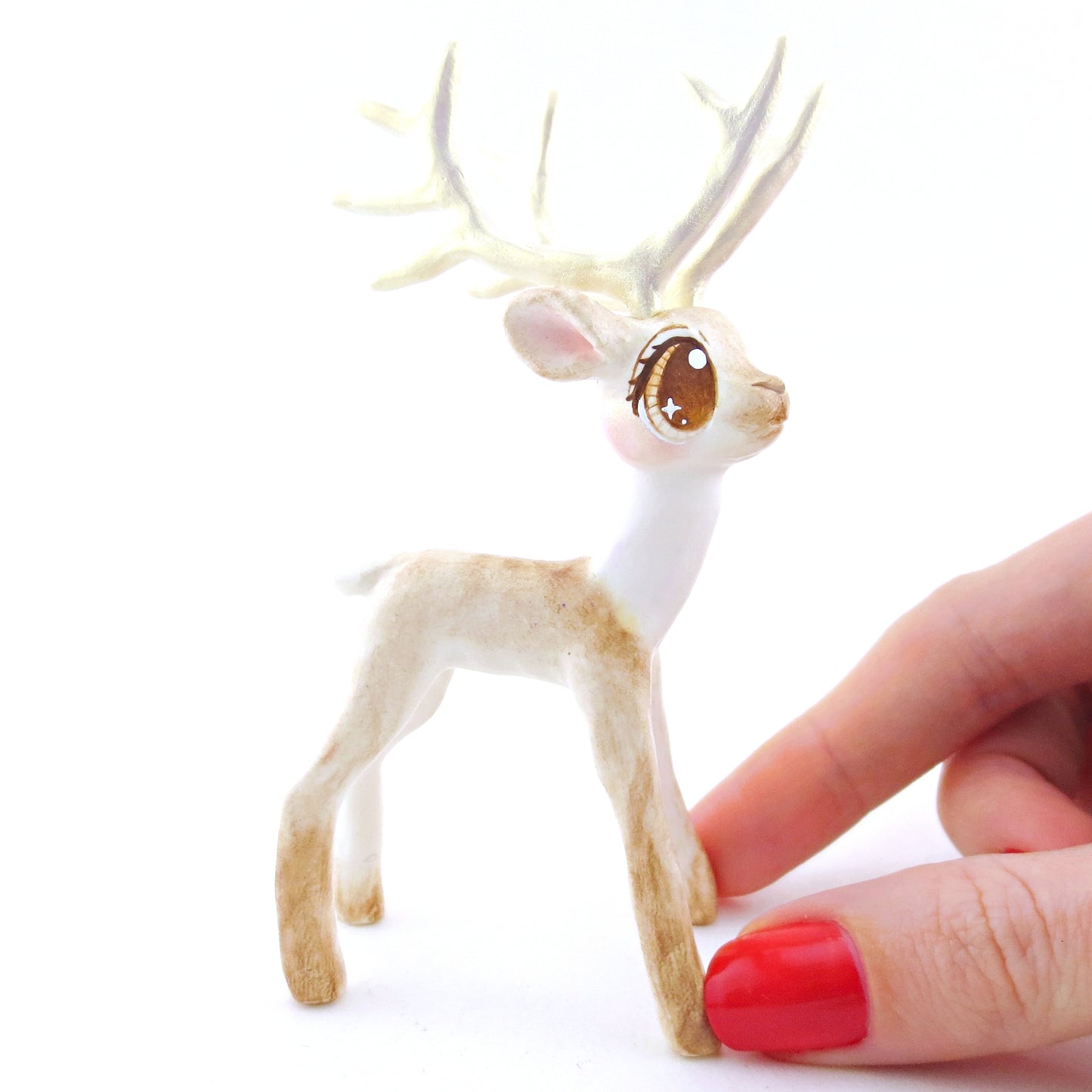 Cupid - Big-Antlered Reindeer Figurine - Polymer Clay Christmas Animals