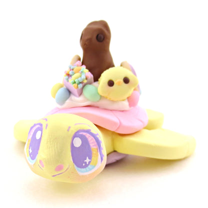 Yellow Easter Dessert Turtle Figurine - Polymer Clay Spring and Easter Animals