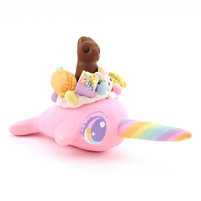 Pink Easter Dessert Narwhal Figurine - Polymer Clay Spring and Easter Animals