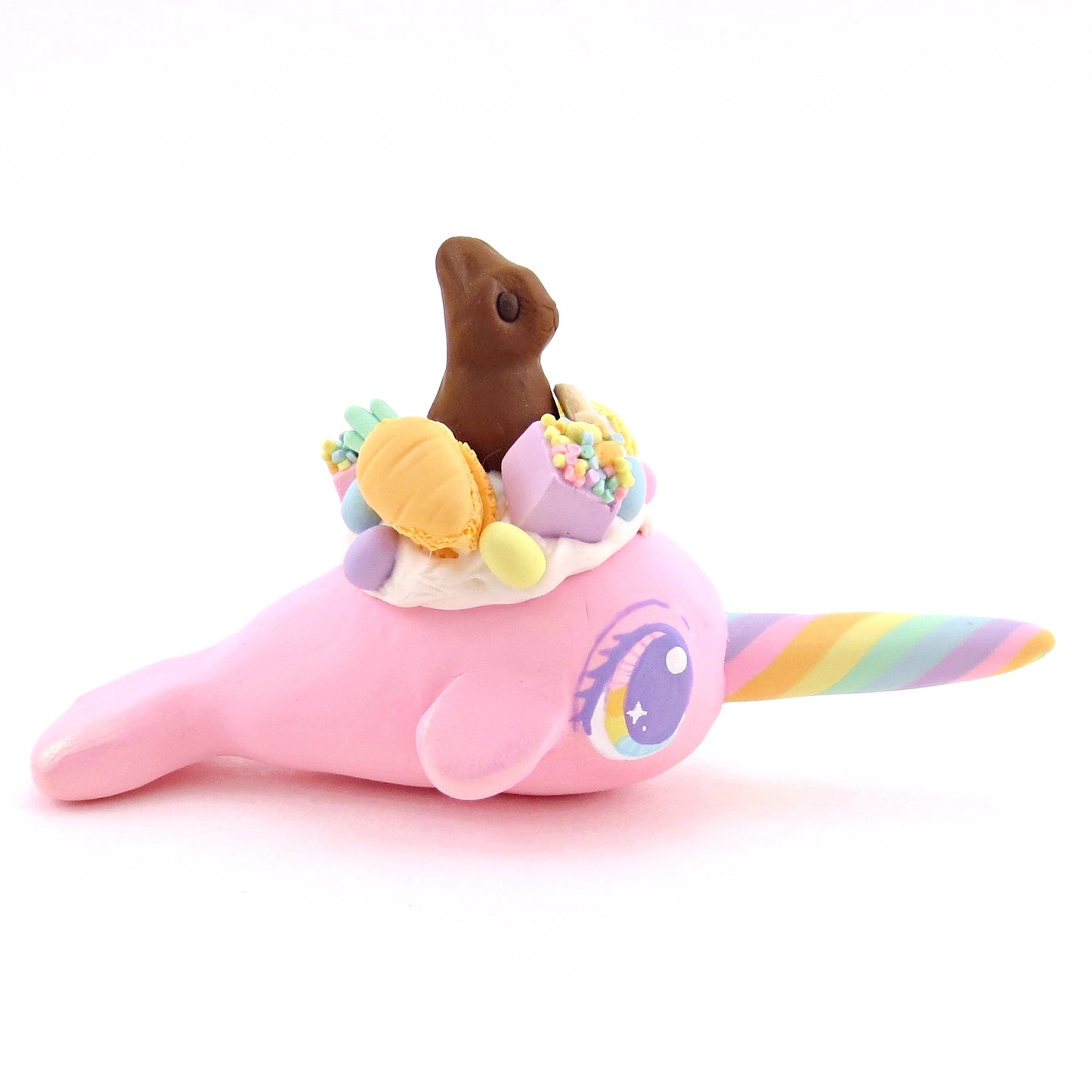 Pink Easter Dessert Narwhal Figurine - Polymer Clay Spring and Easter Animals