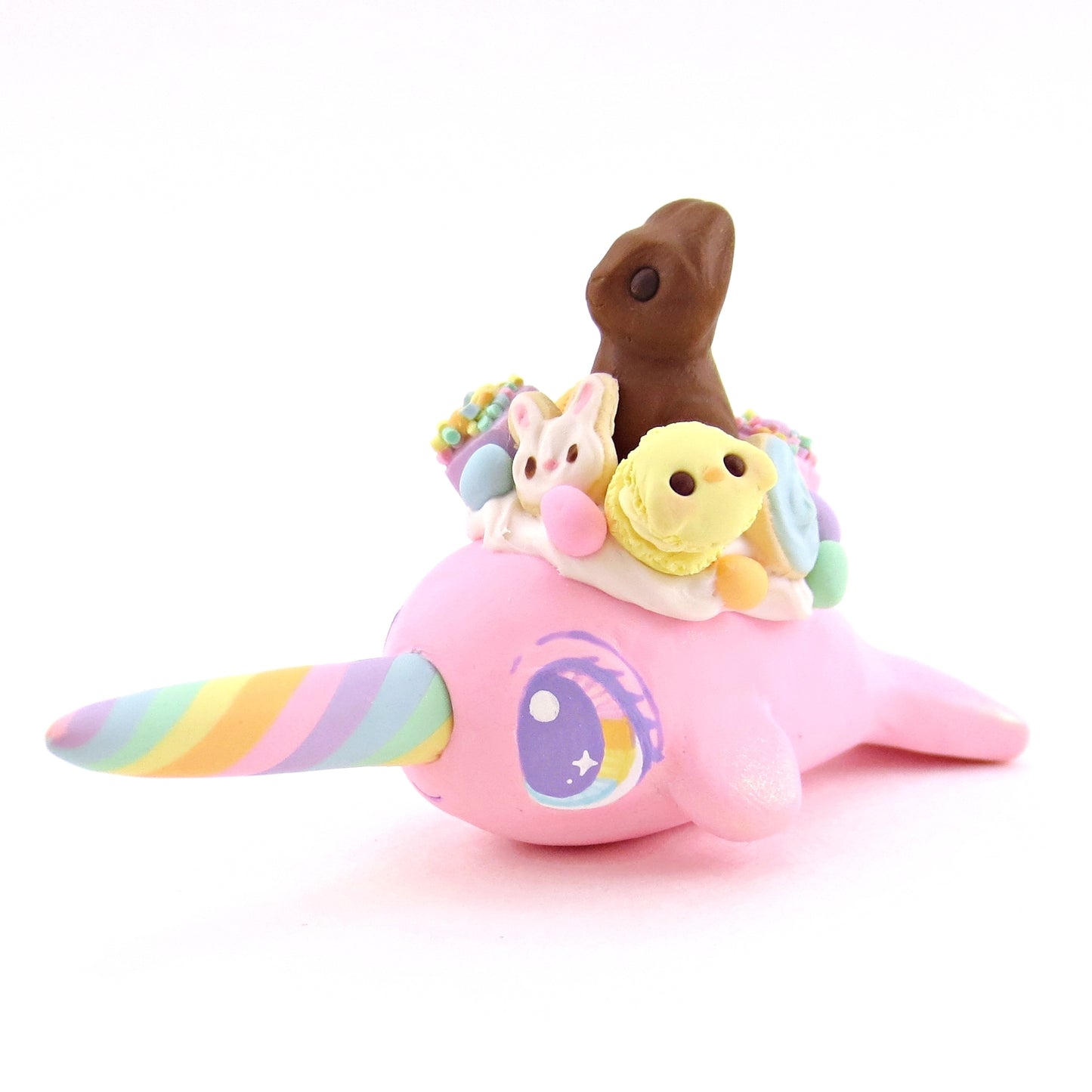 Pink Easter Dessert Narwhal Figurine - Polymer Clay Spring and Easter Animals