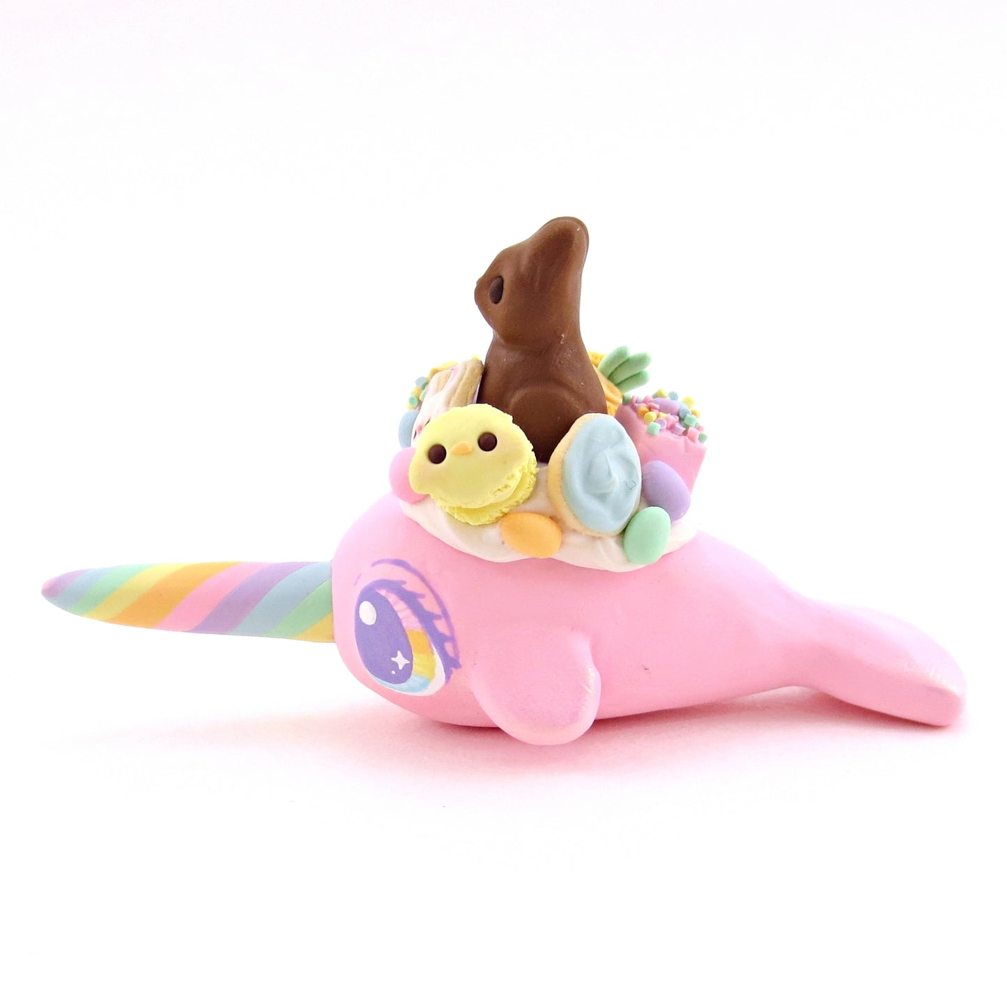 Pink Easter Dessert Narwhal Figurine - Polymer Clay Spring and Easter Animals