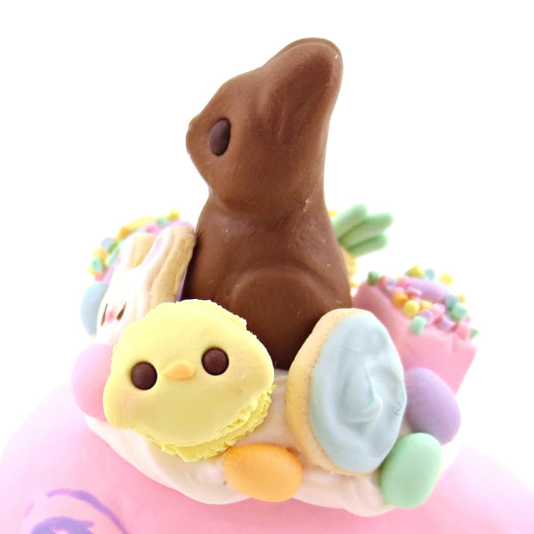 Pink Easter Dessert Narwhal Figurine - Polymer Clay Spring and Easter Animals
