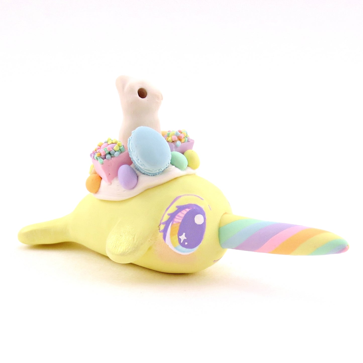 Yellow Easter Dessert Narwhal Figurine - Polymer Clay Spring and Easter Animals