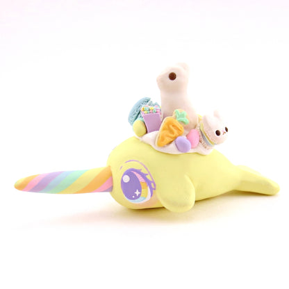 Yellow Easter Dessert Narwhal Figurine - Polymer Clay Spring and Easter Animals