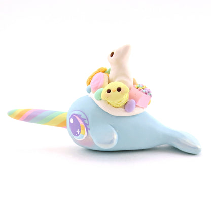 Blue Easter Dessert Narwhal Figurine - Polymer Clay Spring and Easter Animals